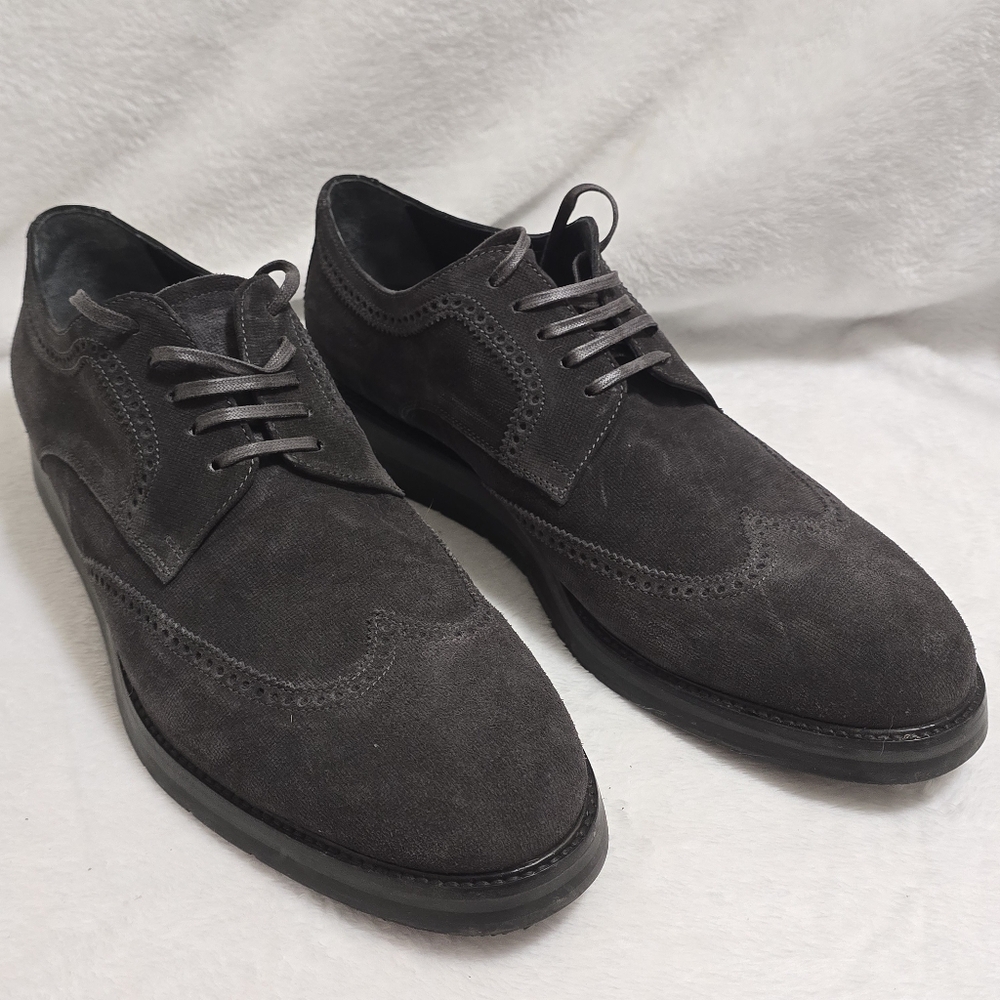 Vince Men’s Black Stamped Suede Pryce Wingtip Oxford Shoes Rubber Soles Size 13